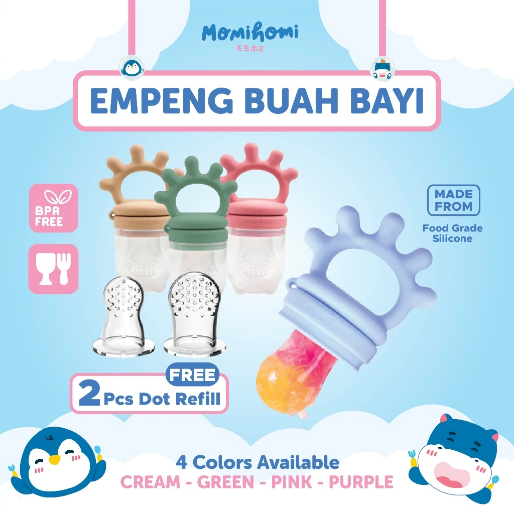 {DOT KHUSUS ANTIBACTERIAL} Momi Homi Teether Dot Empeng Buah Silikon 3023 Baby Fruit Pacifier Dot Buah Baby Food Fruit Feeding Pacifier Food Feeder Silicone Food Grade Perlengkapan Untuk MPASI Bayi Sudah BPA FREE