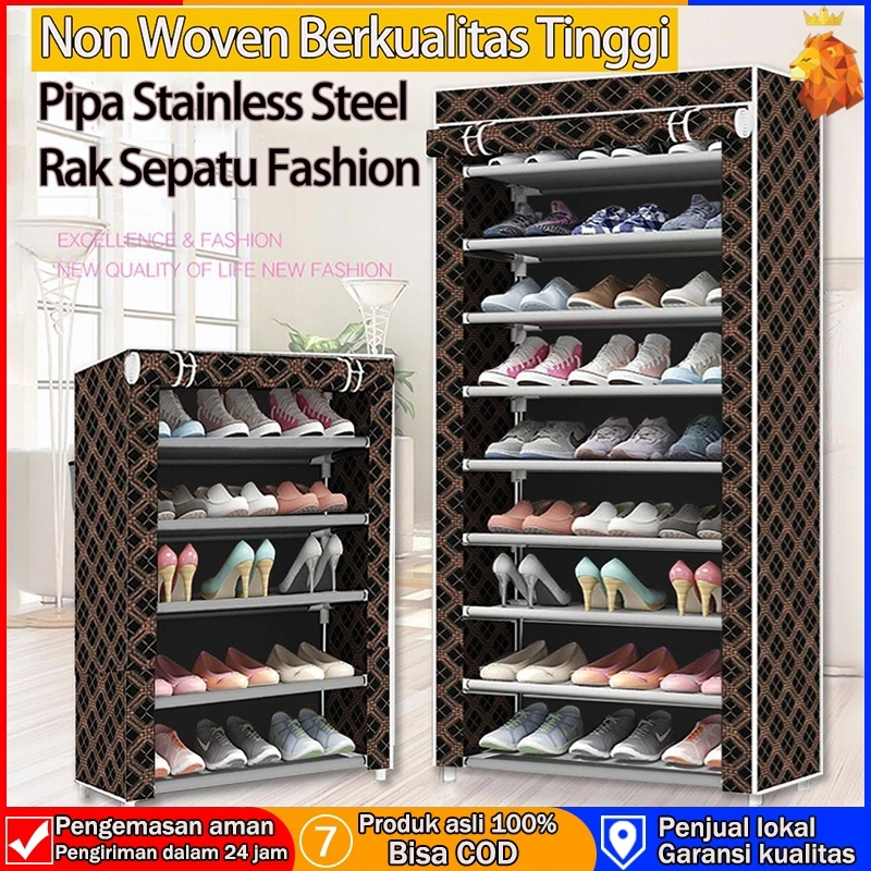 Rak Sepatu Portable 10 Susun 9 Rangka Multifungsi Debu dengan Penutup Hemat Ruang Lemari untuk Rumah Tangga