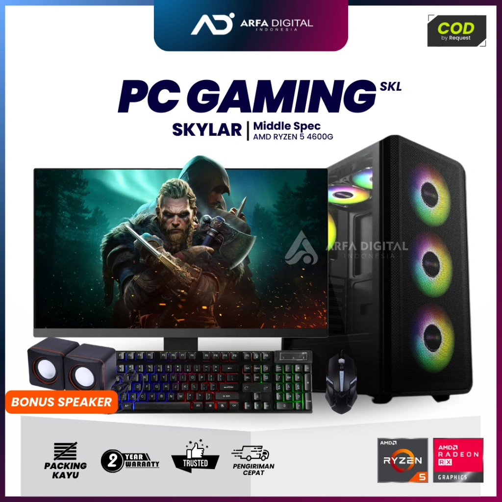PC GAMING FULLSET AMD RYZEN 5 5500GT - SSD 256GB - LENGKAP LED 24 INC - RAM 16GB | SKYLAR