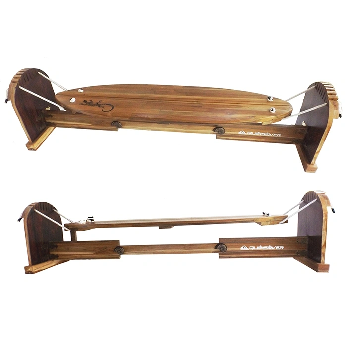 208 cm Teakwood Surf Board Trainer / Balancing and Surfing Exercise Platform / Embellished with Brass Decor / Papan Kayu Jati untuk Latihan Selancar