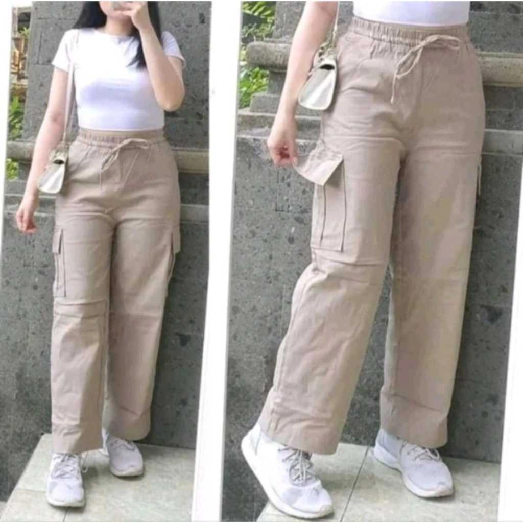 Celana Kulot Cargo Panjang Wanita Bahan Twill Combads Premium Strecth/melar Tebal Full Pinggang Karet Kargo Losse