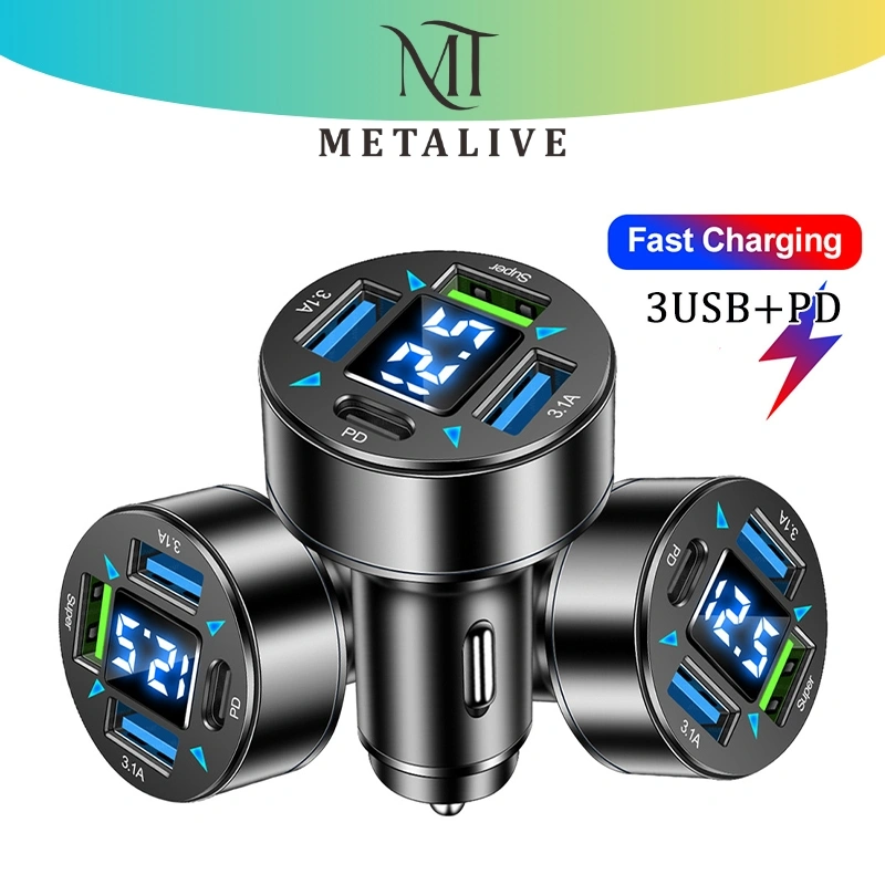 METALIVE Car Charger Colokan Charger Mobil 3USB+PD Adaptor Charger Mobil Fast Charging Quick Charger