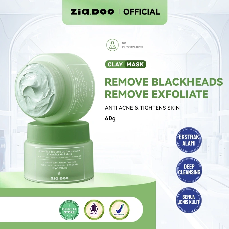 ZIA.DOO Australian Tea Tree Oil Clay Mask 30ml/100ml Masker Jerawat Komedo Kontrol Minyak Eksfoliasi BPOM