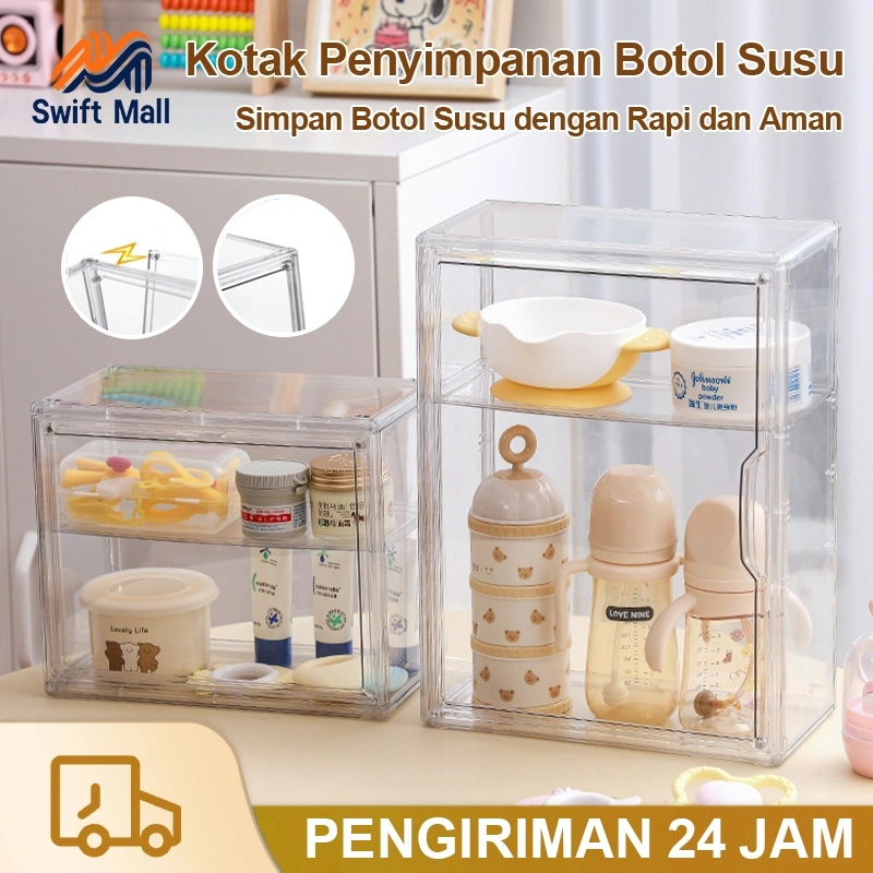 Swift Mall Kotak Penyimpanan Transparan Akrilik Kotak Penyimpanan Peralatan Makan Botol Bayi Disegel Rak Penyimpanan Tahan Debu