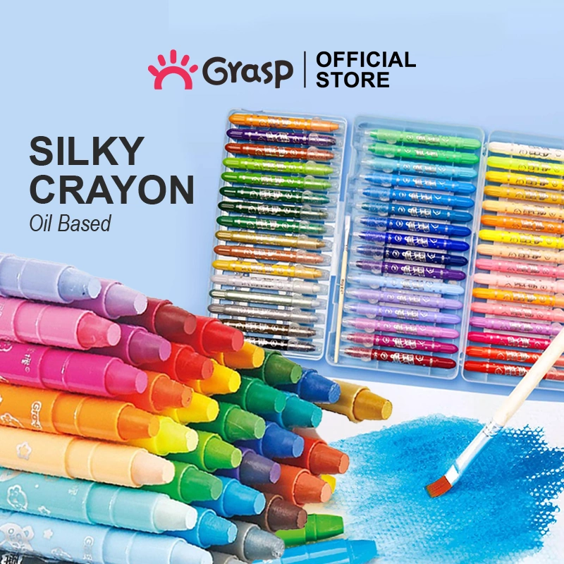 GRASP Silky Crayon Lukis 12/24/36/48 Warna Cerah Tidak Mengotori Tangan Free Brush Putar OPS001