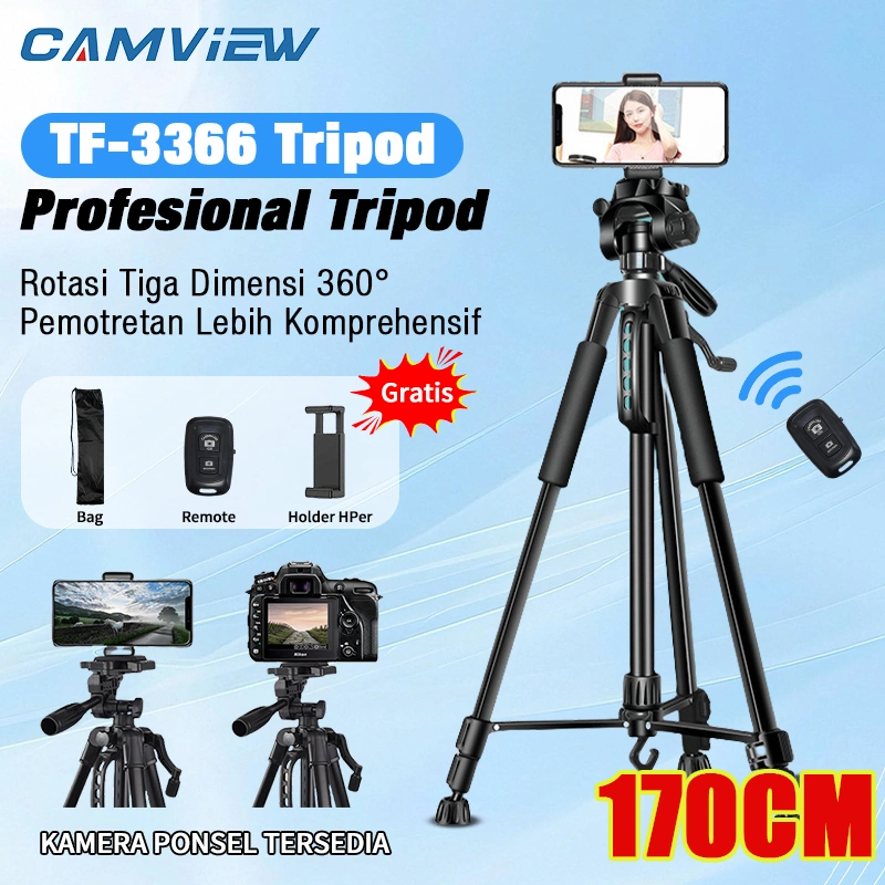 170CM TF-3366 Tripod for Kamera/Handphone Tripot Bluetooth Remote Aluminum Tripod with Holder+Carry Bag