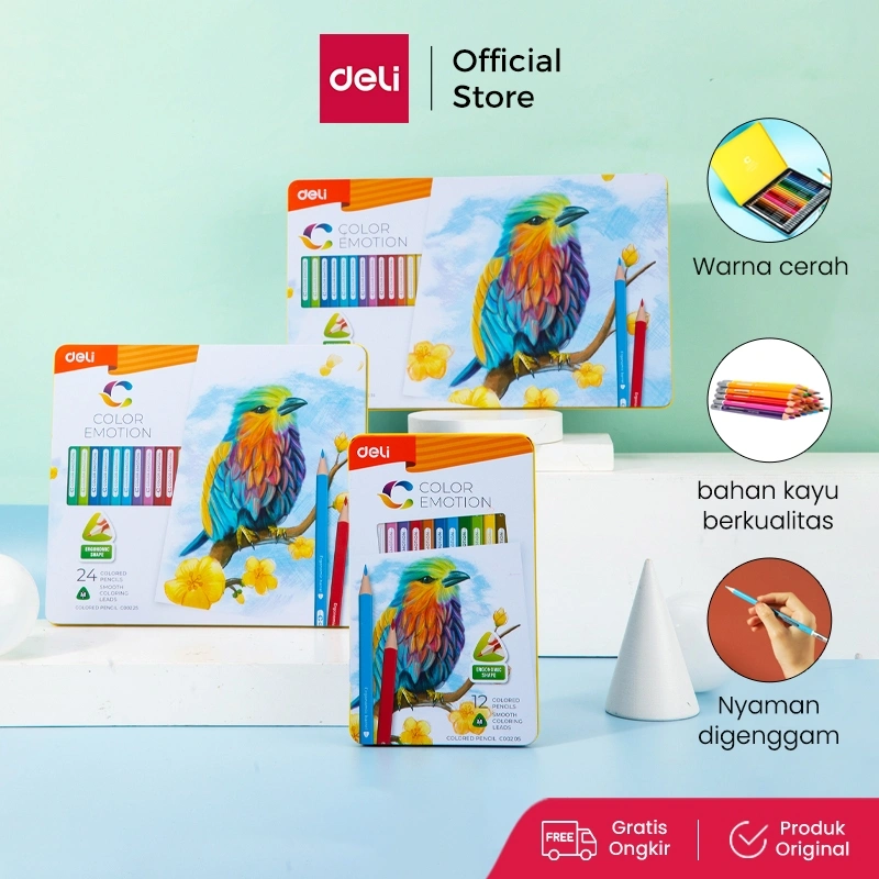Deli Pensil Warna Celup Halus 12/24/36 Warna, Bentuk Segitiga Ergonomis EC00205 EC00225 EC00235