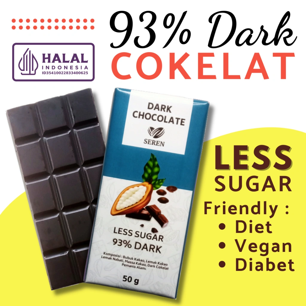 Bar Coklat Dark Rendah Gula (+ Stevia ) Homemade | Dark Coklat Batangan 50 Gram