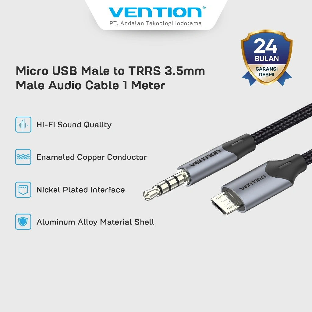 Vention Kabel Micro USB Male to AUX TRRS 3.5mm Male Jack Audio Cable 1M 2M - BDG