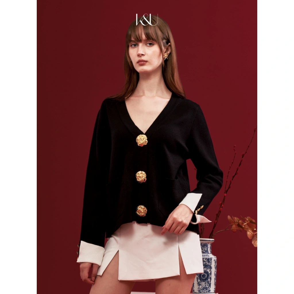 KUKAI | Quincy Cardigan - Women's Classy Knit Viscose Cardigan with Golden Buttons