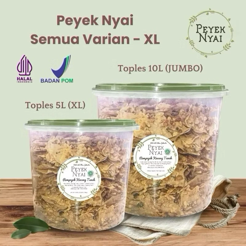 PEYEK NYAI - Rempeyek Semua Varian (Toples 5L) XL | Peyek Kacang | Peyek Teri Medan | Peyek Udang Rebon | Peyek Teri Cabai Rawit | Peyek Kacang Hijau | Peyek Kedelai Hitam | Peyek Almond | Peyek Mede | Peyek Kacang Cabai Rawit | Peyek Baby Cumi