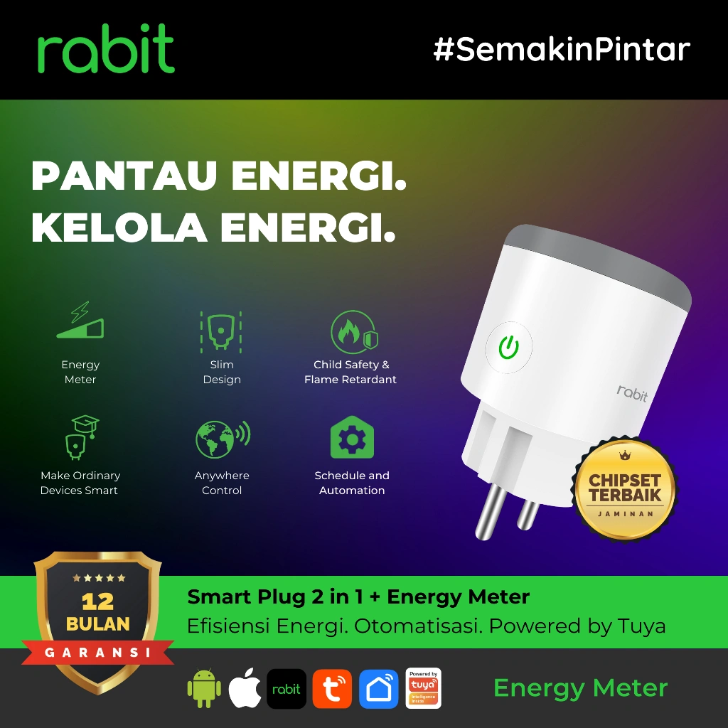 RABIT SMART PLUG WIFI 16A ENERGY METER MONITORING CONTROL COLOKAN SOCKET STOP KONTAK PINTAR WIRELESS