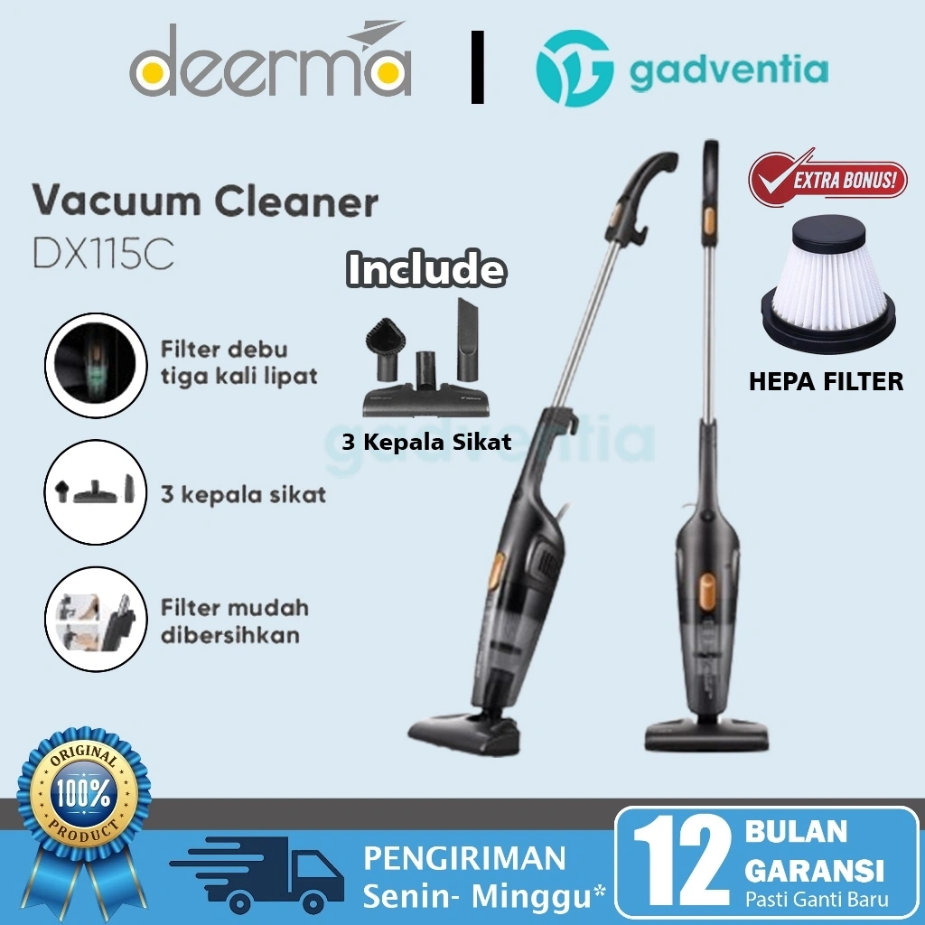 Deerma Dx115c Handheld 2in1 Silent Vacuum Cleaner Penghisap Debu Rumah Sofa
