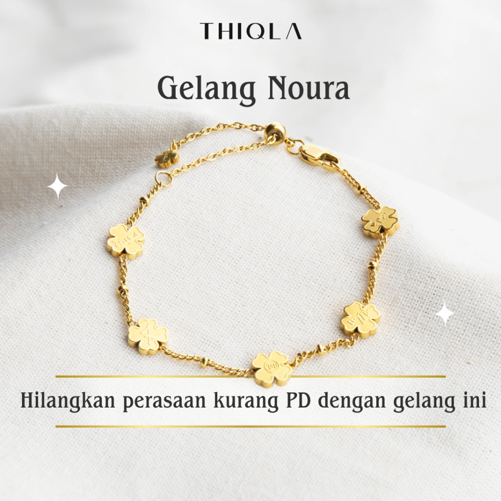 THIQLA - Gelang Semanggi NOURA - Gelang Bunga Clover - Gelang Serut Aurel - Gelang Clover Mirip Gelang Emas - Gelang Daun Wanita Bukan Gelang Titanium Wanita Anti Karat