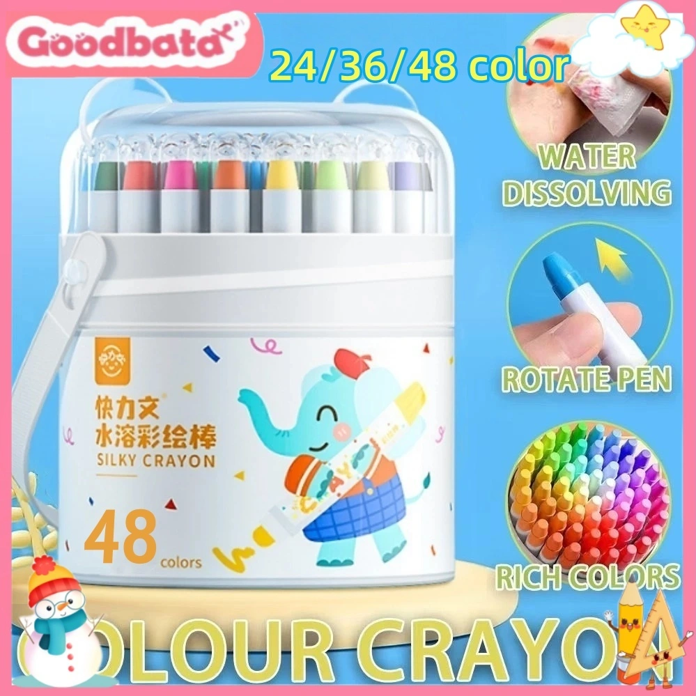 Ready Stock Goodbata Crayon Putar Crayon Washable Silky 24/36/48 Warna Kuas Gratis For Yang Seni Gambar Pastel Minyak Crayon Krayon Anak-Anak Aman Dan Tidak Beracun