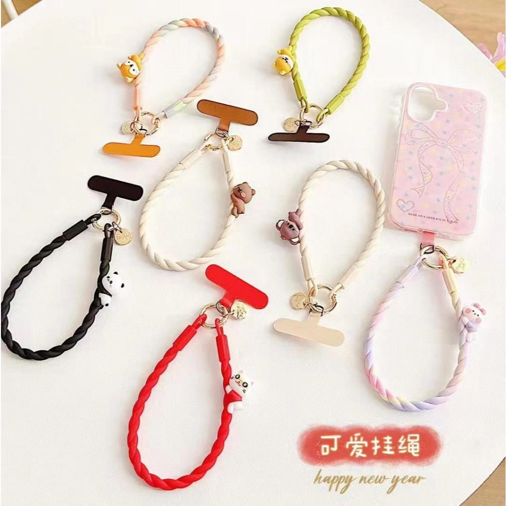 MARKETHUB Strap Tali Gantungan Gelang Hp universal / Tali Strap HP Bahan Silicone Cartoon Animal Panda,Cat,Bear,Dopamine Color Wrist Lanyard kualitas premium