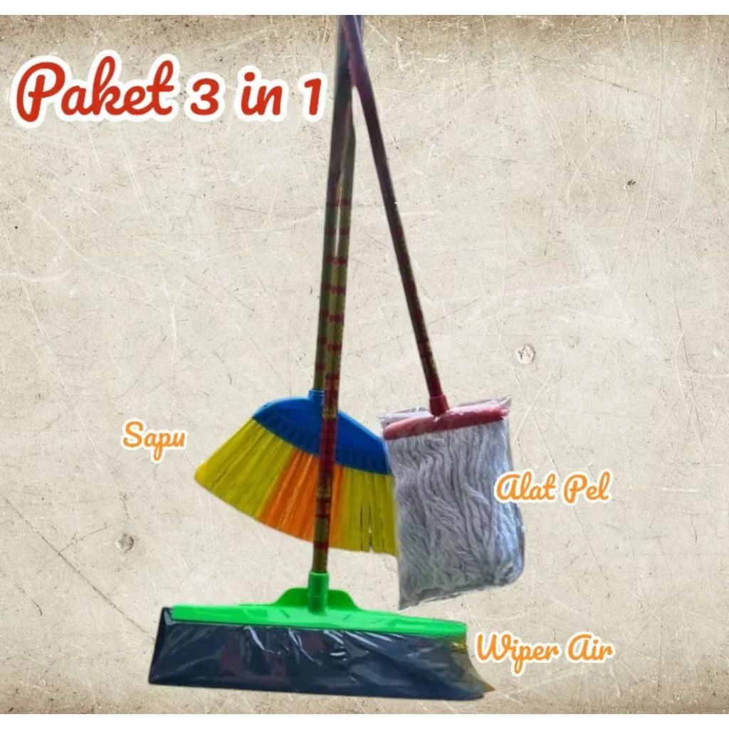 Bisa COD - Paket Sapu 3 In 1 Sapu, Pel, Wiper Termurah 1 Set Alat Kebersihan