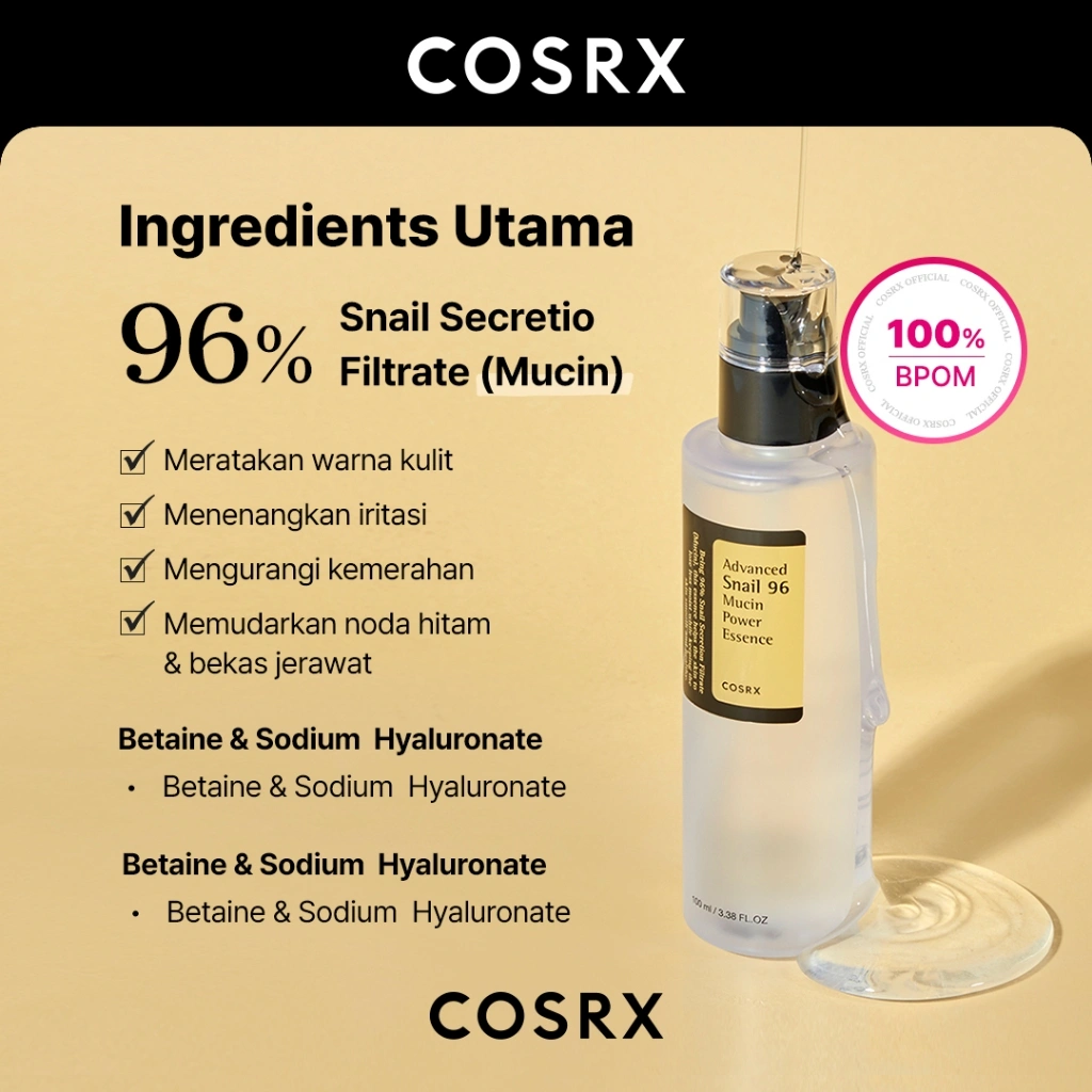 COSRX Advanced Snail Mucin 96 Power Essence Skin Care - 100 ML (Esense wajah untuk anti penuaan)