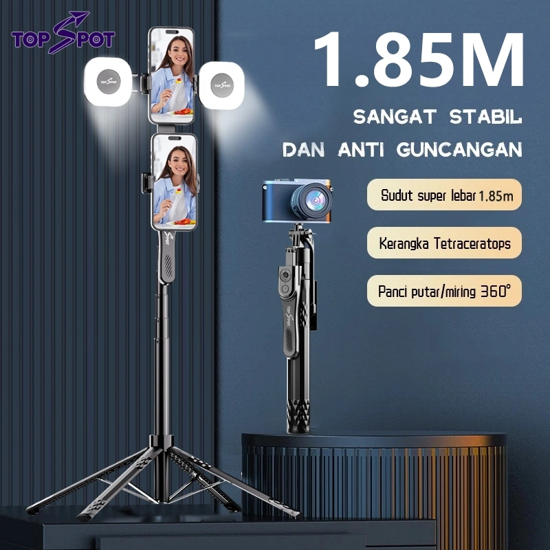 Topspot C11 Tongsis Tripod Bluetooth 4-leg Stand Remote Tripod Paduan aluminium Selfie Stick HP Kamera DSLR Tongsis 185CM Portable Dengan Control Bluetooth 7 Tombol Tongkat Selfie Adaptor