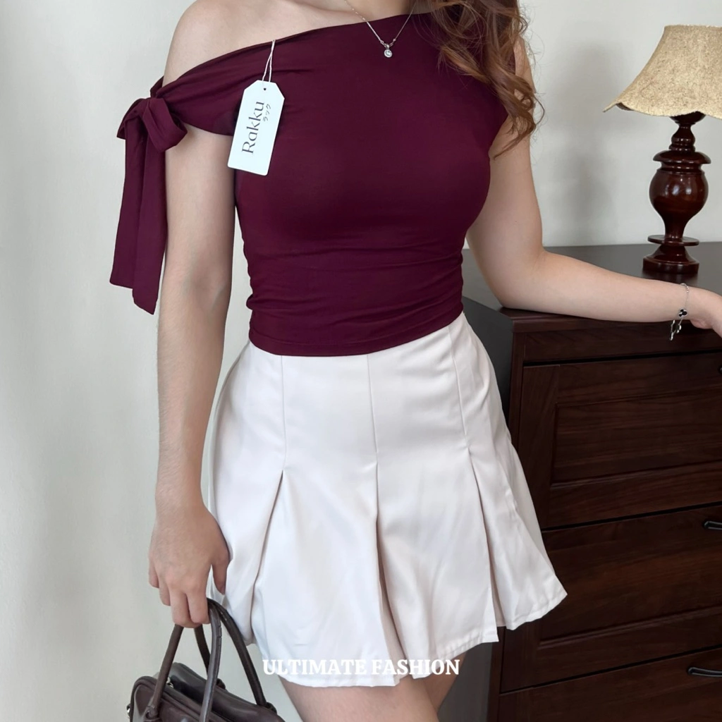 Rakku Rose Top 2961 - Crop Top Women - Atasan Wanita Pendek Off Shoulder - Baju One Shoulder Top Korean Basic Tanpa Lengan Kekinia