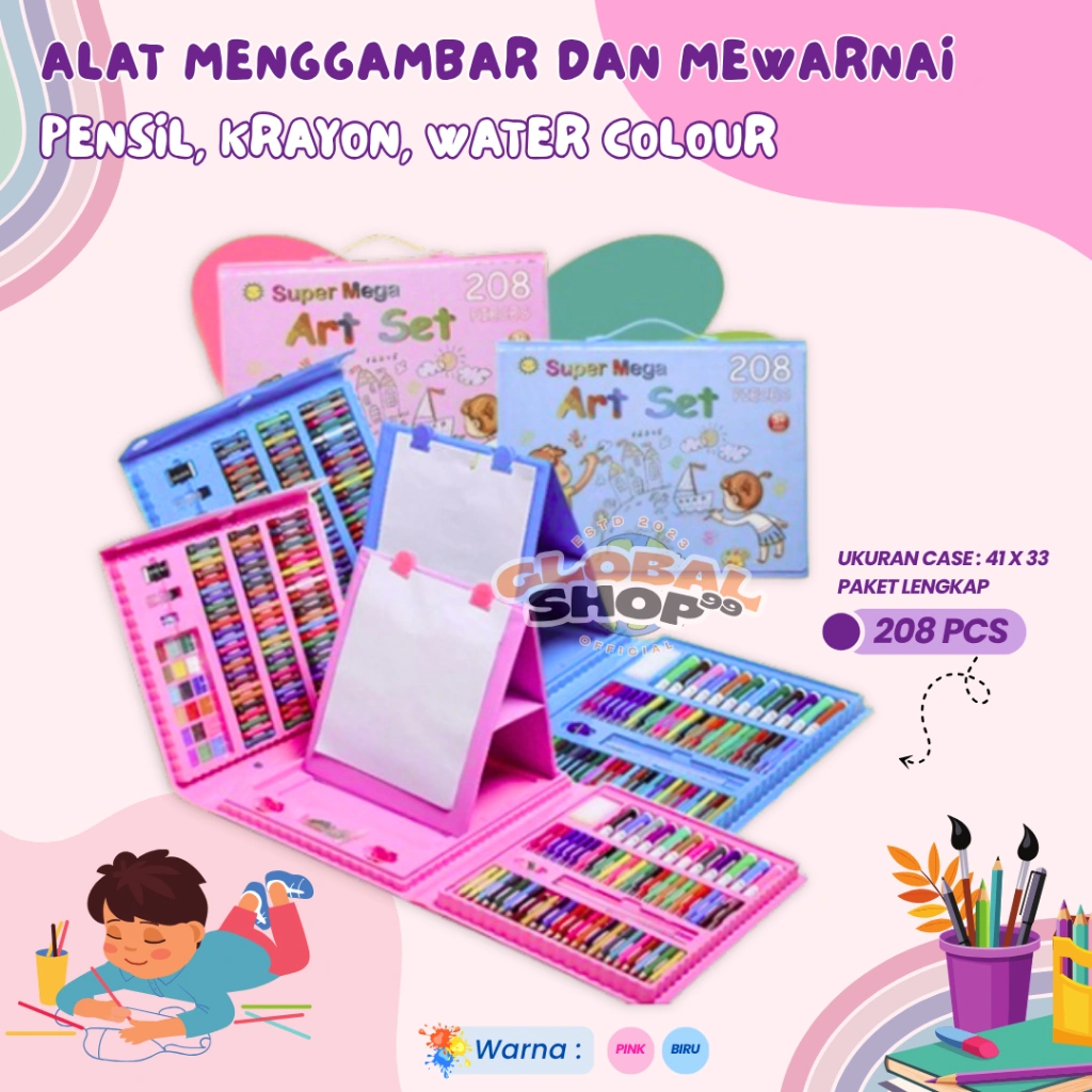Crayon Set 208 pcs Pensil Warna Lengkap / Alat menggambar Mewarnai