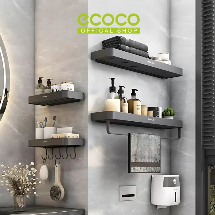 ECOCO Wall Rack Aluminium - Rak Kamar Mandi Rak Multifungsi Rak Sabun Skincare Toilet Kabinet Kamar Mandi Tempat Shampo