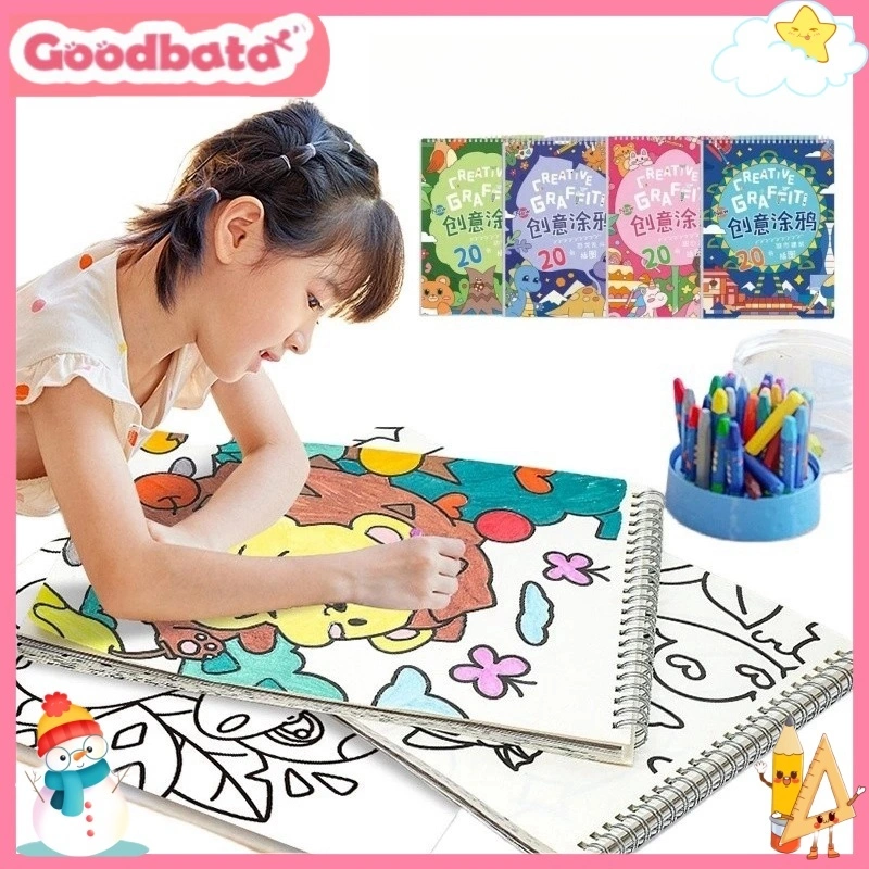 Goodbata Alat Tulis Store A4 Buku Gambar Mewarnai Anak Buku Grafiti Anak Siswa TK SD Belajar Mewarnai Sketchbook Berlaku Untuk Krayon / Kanvas Batang / Spidol / Pena Warna Air / Cat Timah