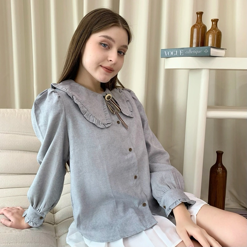 [ Senchi ] - Himawari Ruffled Collar Soft Shirt / Atasan Kemeja Model Jepang & Korea
