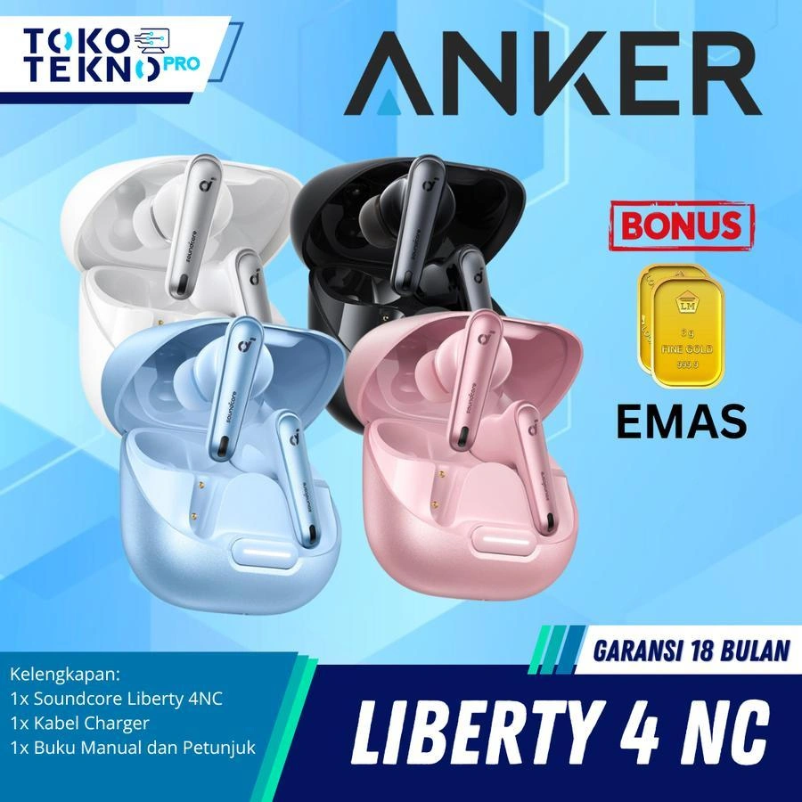 Anker Soundcore Liberty 4 NC / Liberty4 NC Earbuds Bluetooth 5.3 ANC Hi-Res Sound Earphones Wireless Charging TWS 50H Battery Wireless Headsets