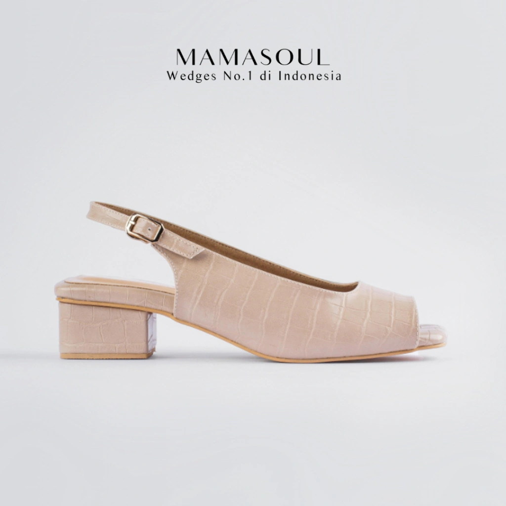 MAMASOUL - Sofia Sepatu Sandal Wanita Croco Tali Block Heels Tinggi 3cm