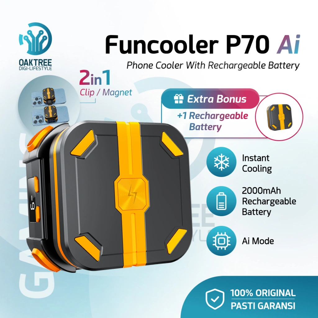 Oaktree Funcooler P70 Ai Fan Cooler Radiator Kipas Pendingin HP Rechargeable Battery
