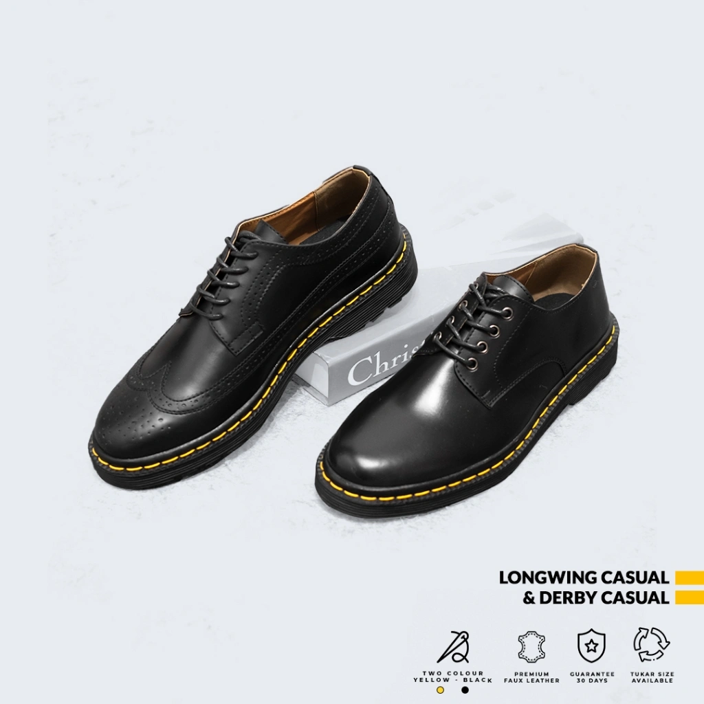 Brygan Craftmanship - Sepatu Boots Pria Derby Longwing Casual Series Shoes Hitam Sneakers Cowok