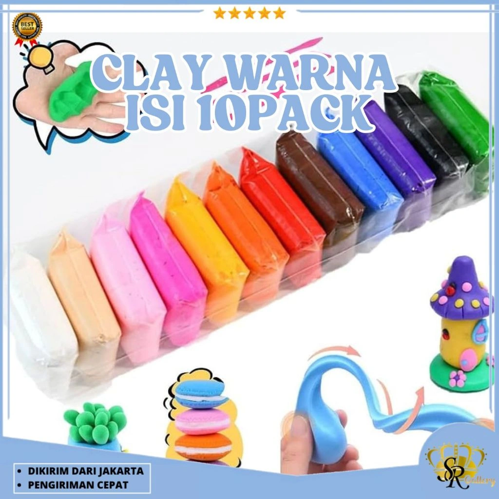 (PAKET 10 PACK) SR Super Light Clay Air Dry Polymer Mainan Anak Edukasi Slime Clay Dough Colour Play
