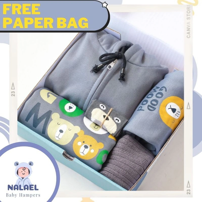 NALAEL baby hampers DUO PANDA  Unisex baju bayi bahan fleece / joger / kado lahiran bayi cowok cewek / kado bayi newborn hingga 12 bulan / gift set / kado lahiran baby boy girl / hampers natal tahun baru