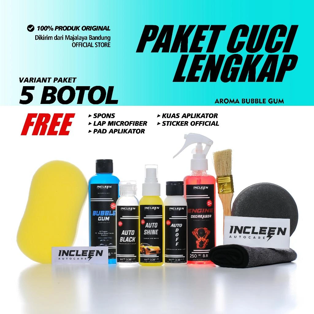 Terlaris No. 1 | PAKET CUCI KENDARAAN LENGKAP Terlaris No. 1 | PAKET CUCI LENGKAP PENGKILAP PEMBERSIH PERAWATAN KENDARAAN 5 BOTOL by INCLEEN AUTO CARE