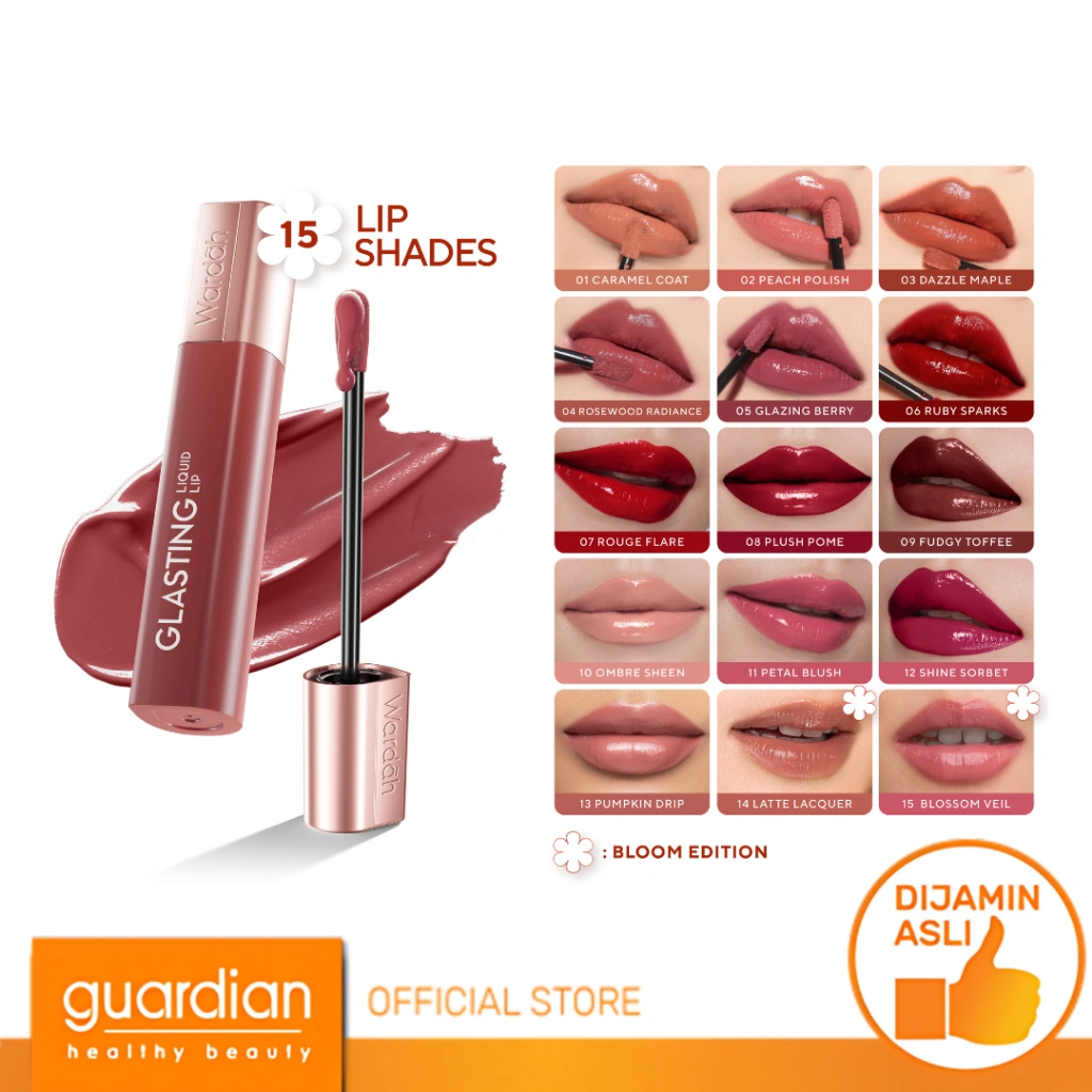 Wardah Glasting Liquid Lip 3.5 g - Hi-Pigmented Glass Color, Ringan, Tidak Lengket, Transferproof