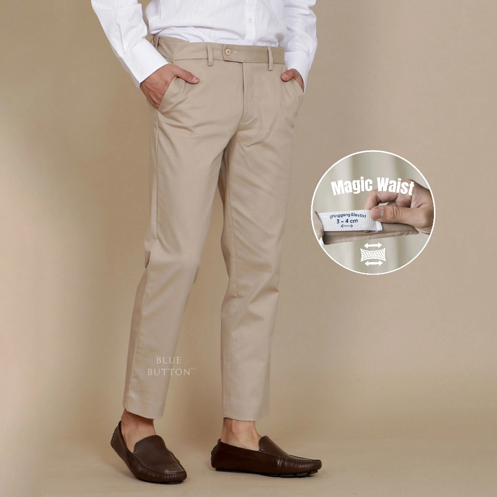 BLUEBUTTON Celana Pria Chino Slim Fit Ankle Pants Magic Waist 2.0