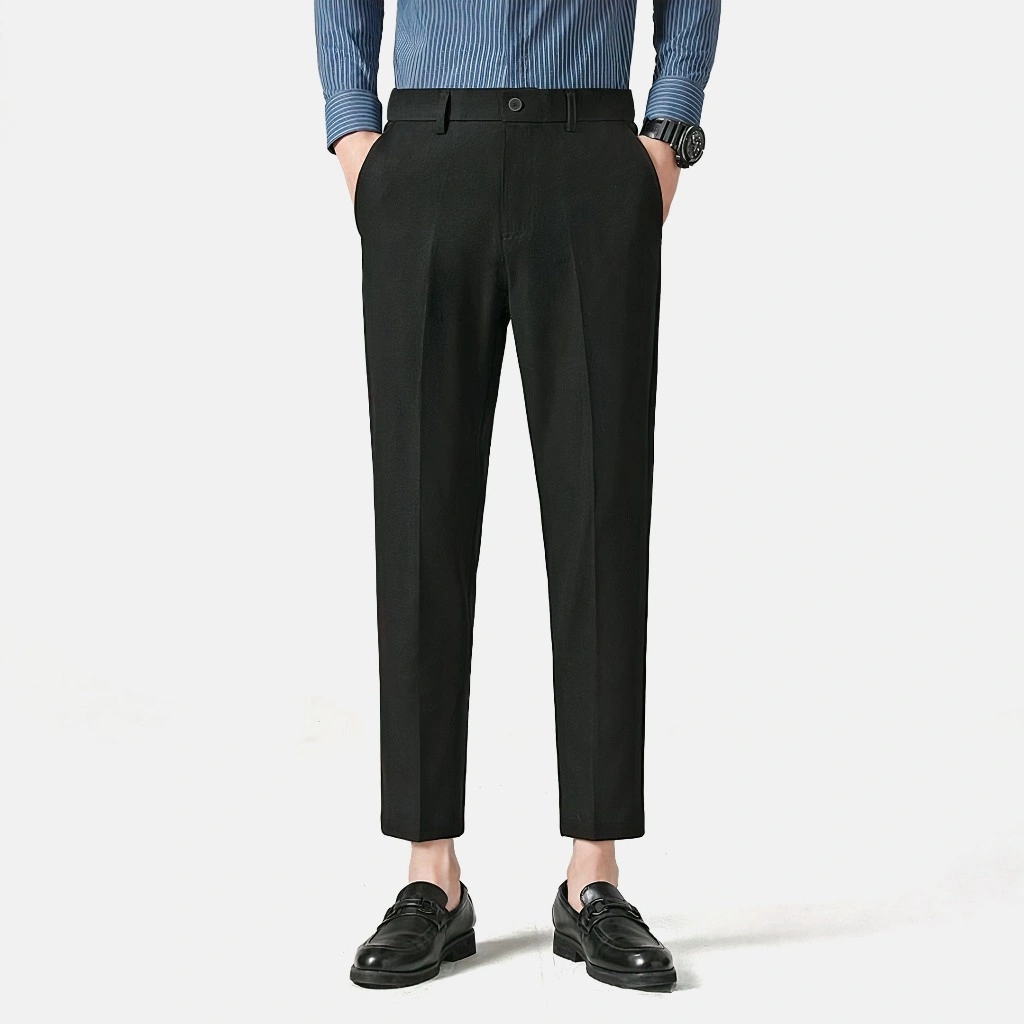 Kasual Celana Formal Ankle Classic Hitam Stretch Pria