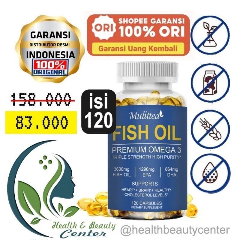 Mulittea Fish Oil 3600 mg Soft-Gels omega 3 supplement with EPA & DHA for Brain Heart Joints Skin and Immune Support 120pcs