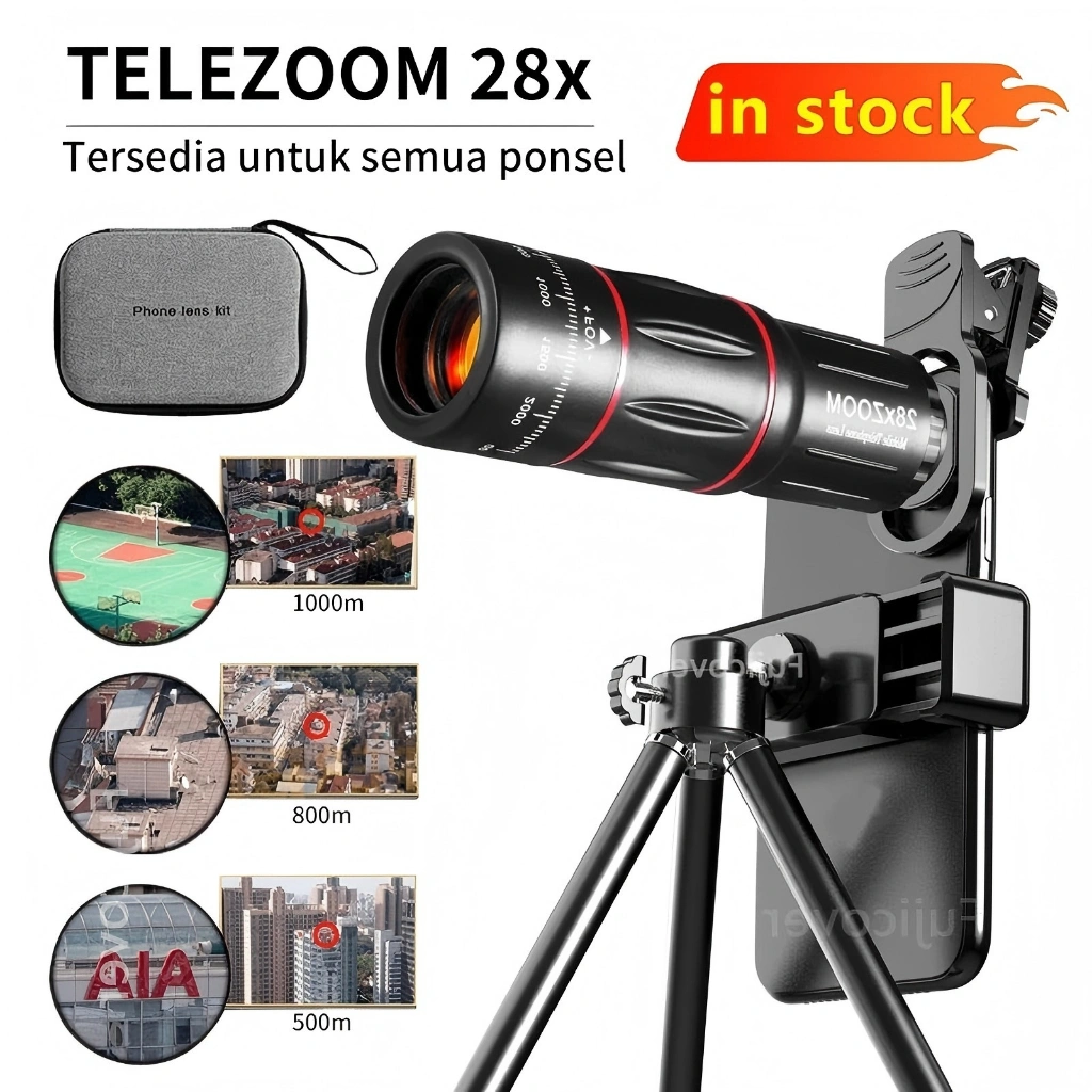Lensa 28X Zoom Kamera Lensa Tele Zoom 18x25 Original Lensa Telezoom HP Universa Handphone HD Dengan Tripod