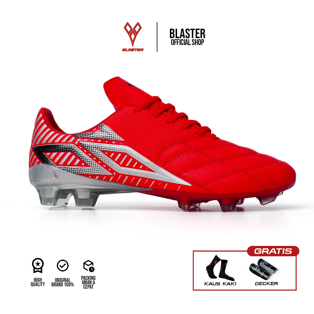 BLASTER  Sepatu Bola Original Power Play Red Soccer Sepak Bola Kaki Olahraga