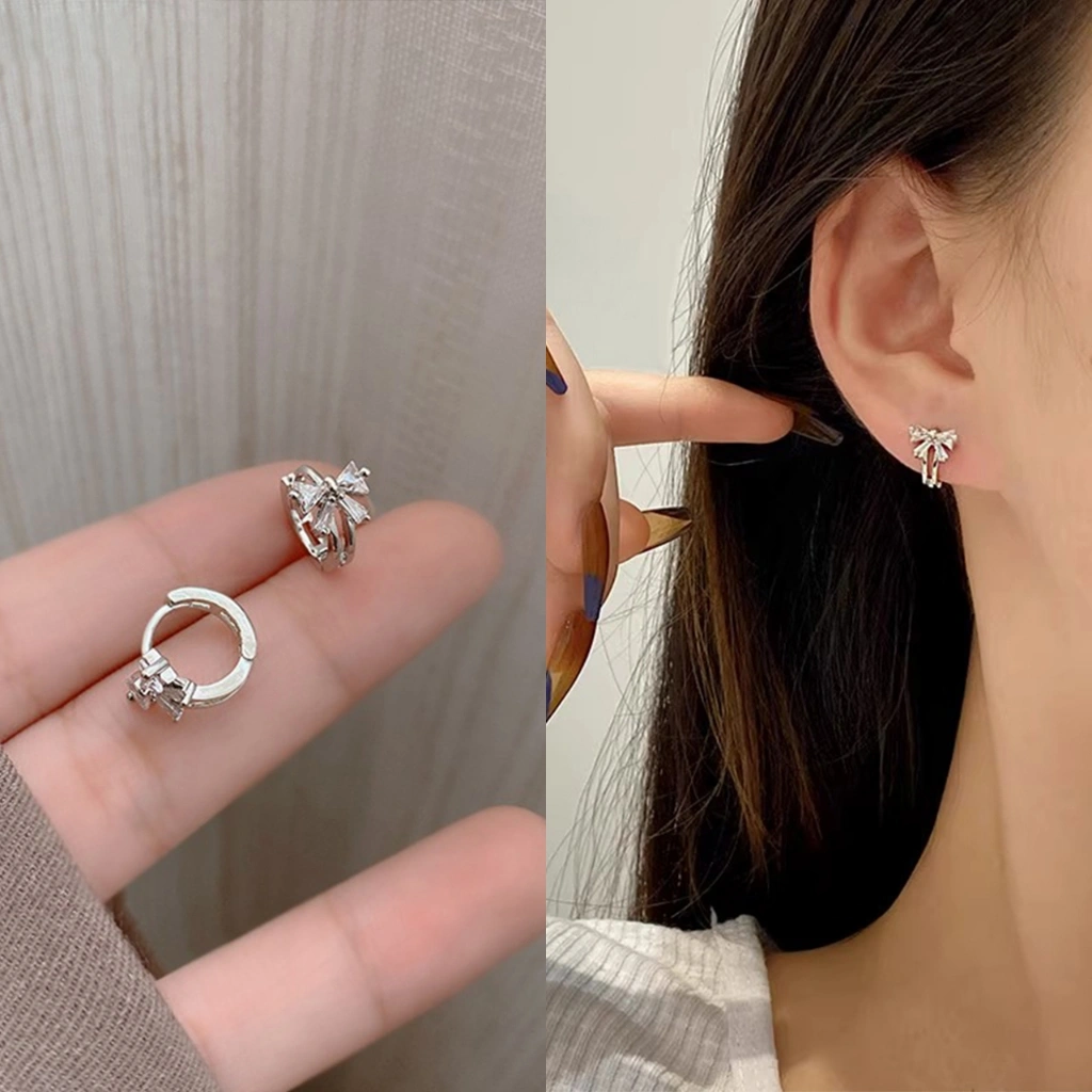 Anting Korea Titanium Asli Anti Karat Hoop Anting Hias Pita Elegan Untuk Wanita Aksesoris Fashion R025