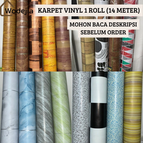 Vinyl Lantai PER ROLL1.2x14 Meter – Motif Marmer / Kayu / Ragam Wallpapper Karpet Taplak Meja Serbaguna