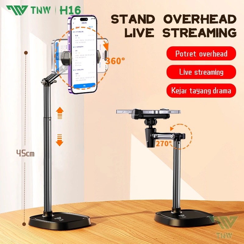 TNW H16 Stand Holder Handphone Aluminium Aloy Overhead Phone Stand Fotografi Stand Holder Hp Flexible Rotate 360 Lazypod Stand Tablet