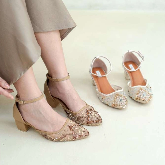 ESMÈE STUDIO - GIRISHA HEELS  | Sepatu Wanita | Heels Wanita | Heels Wedding | Heels Kondangan | Payet | 5cm Block Heels