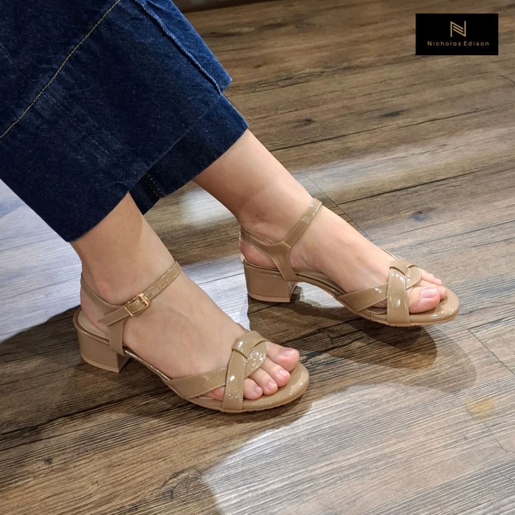 Nicholas Edison Sandal Heel Angel Sandal Block Heels Medium Strappy Glossy Terbaru