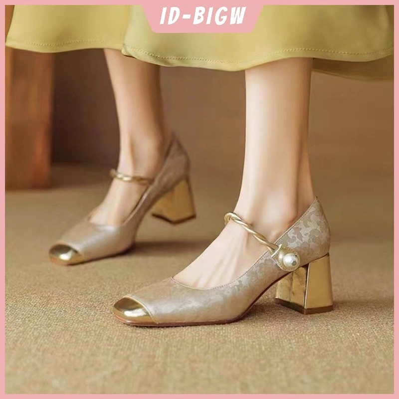 Ready-Mary Jane High Heels 2025 Retro Temperamen Baru Serbaguna French Block Heel Square Toe Sepatu Tunggal Wanita