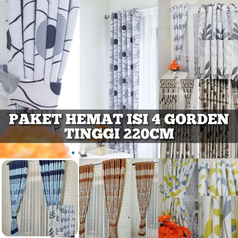 PROMO PAKET HEMAT 4 PCS GORDEN gorden pintu dan jendela gorden hordeng minimalis terbaru smokring murah tirai untuk rumah
