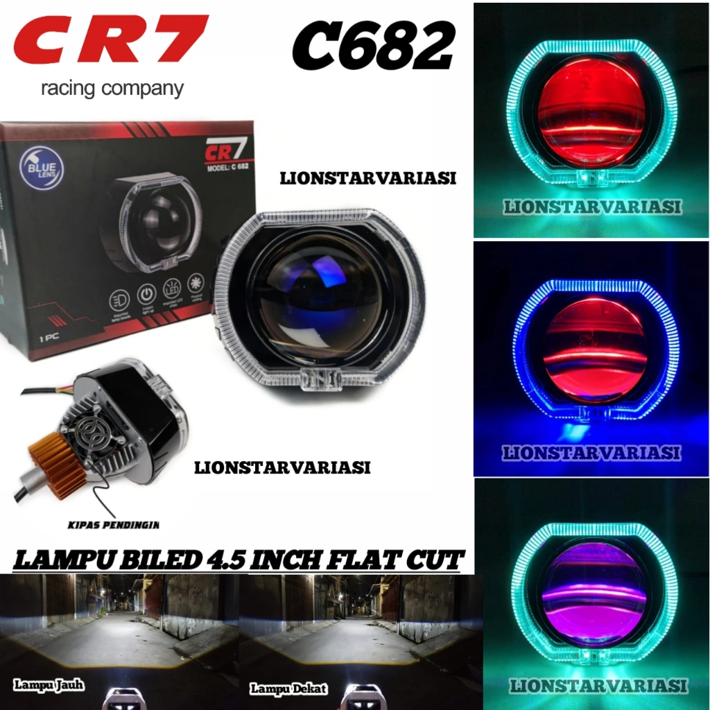 CR7 C682 - Projector Biled 4.5 Inch Blue Lens Flat Cut Plus Devil Shroud Original CR7 Premium Biled