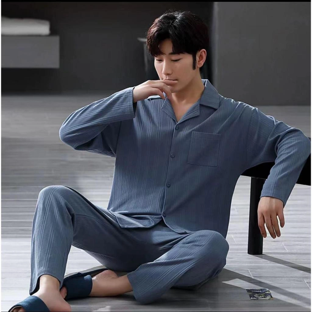 BAJU TIDUR PRIA DEWASA KATUN SETELAN CELANA PANJANG IMPORT PREMIUM MOTIF KOTAK KOTAK KANCING KRAH BIG SIZE L-3XL NEW ARRIVAL